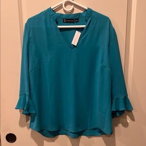 Women's Teal Blouse with Ruffle Sleeves